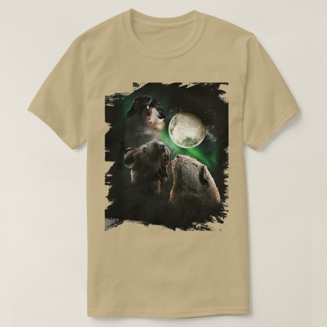 T-shirt Guinéen Cochon 3 Lune Loups hurler  (Design devant)
