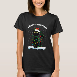 T-shirt Guirlande de Noël Chat Noir Noël chat portant