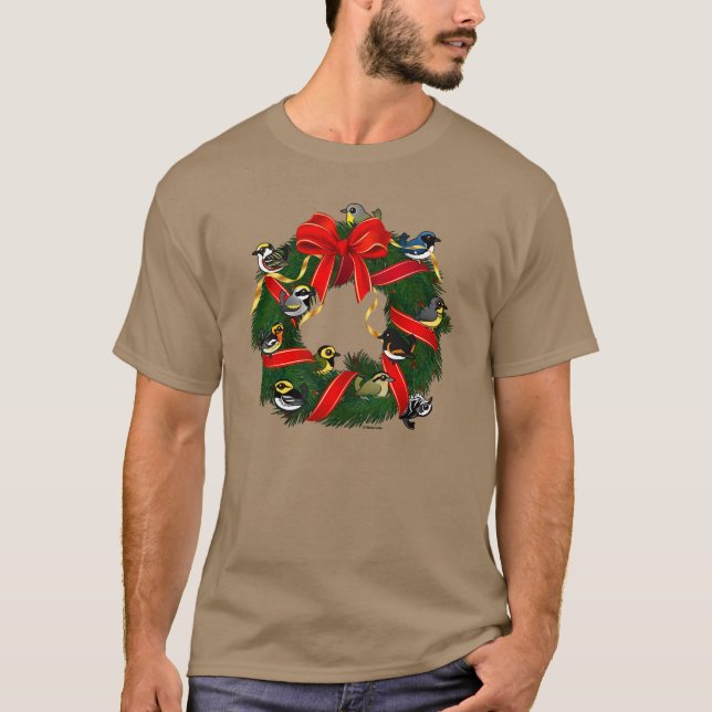 T-shirt Guirlande de Noël de fauvettes de Birdorable (Devant)