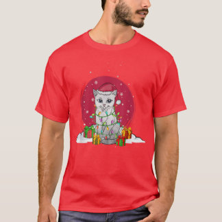 T-shirt Guirlandes lumineuses Noël chat mignon dans la nei