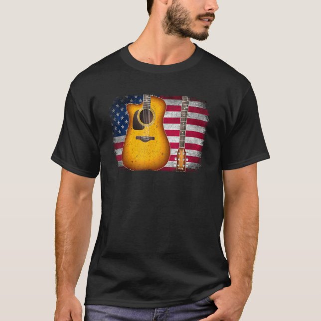 T-shirt Guitar 4th Of July  American Flag For Men Women (Devant)