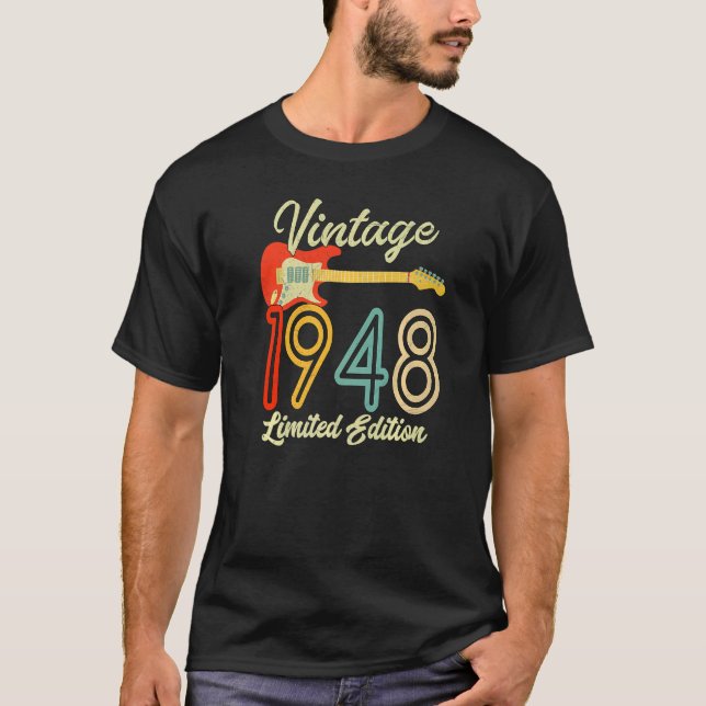 T-shirt Guitar  74 Year Old  Vintage 1948 (Devant)