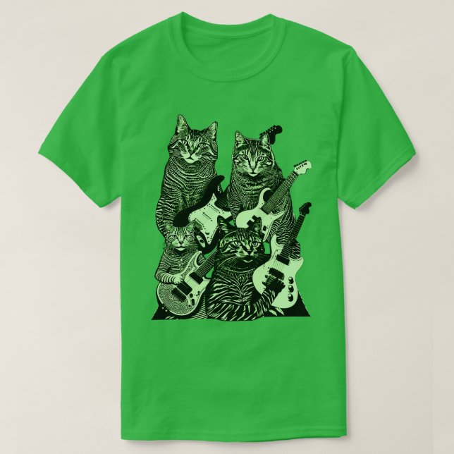 T-shirt GUITAR CATS version verte (Design devant)