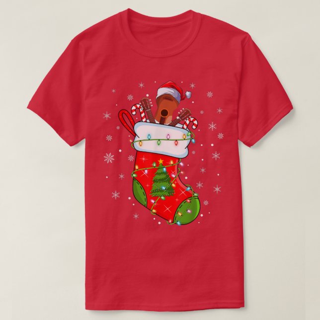 T-shirt Guitar In Christmas Socks Funny Santa Guitar Xmas  (Design devant)