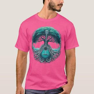 T-shirt Guitar Lake Guitare Acoustique Arbre Guitare Au Bo