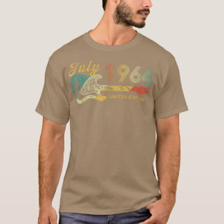 T-shirt Guitar Lover 58 Year Old Gifts July 1964 Limited E
