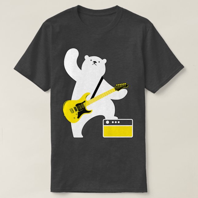 T-shirt Guitar Lover Bear Playing Bass Guitar Guitarists M (Design devant)