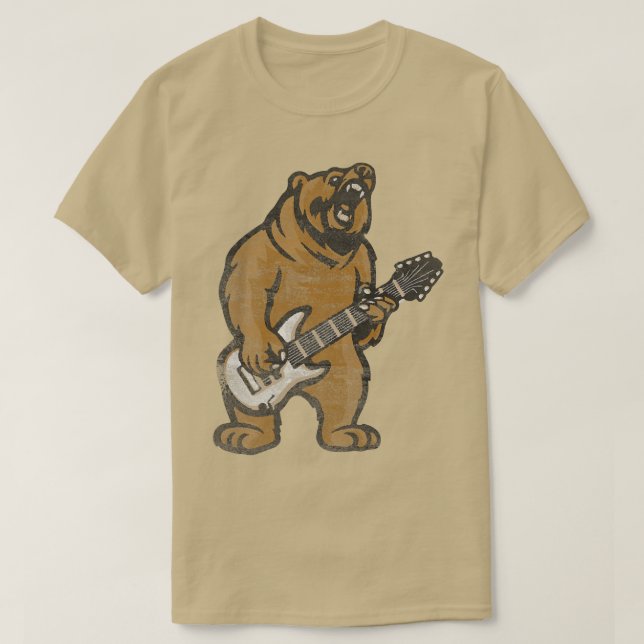 T-shirt Guitar Lover Bear Playing Bass Guitar Guitarists M (Design devant)