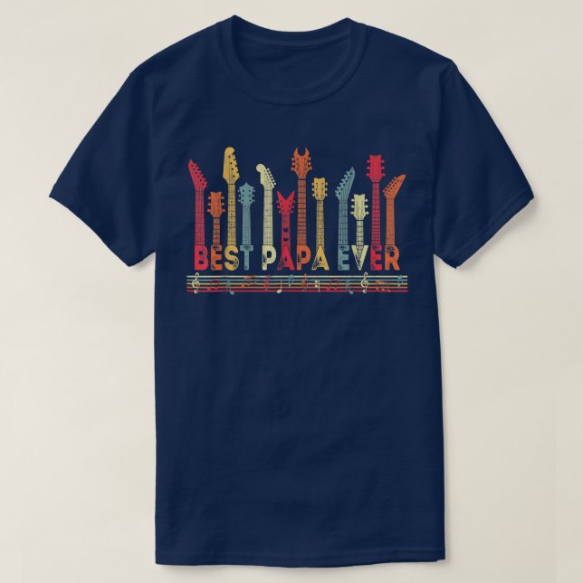T-shirt Guitar Lover Best Papa Ever Retro Music Fathers Da (Design devant)