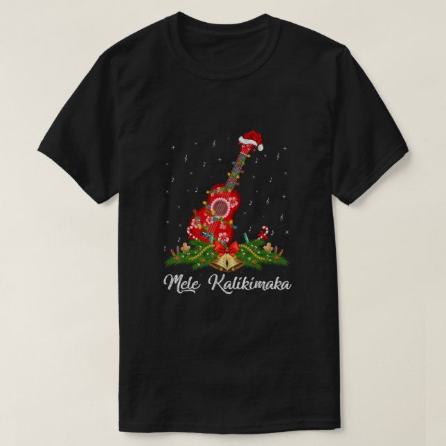 T-shirt Guitar Music Hawaiian Ukulele Mele Kalikimaka Chri (Design devant)