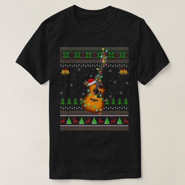 T-shirt Guitar Music Lover Xmas Santa Guitar Ugly Christma (Design devant)