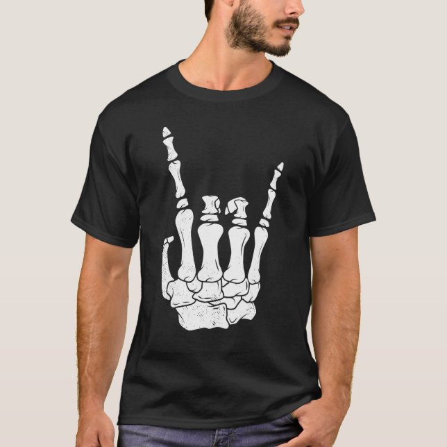 T-shirt Guitar player tee skeleton hand rocker music lover (Devant)