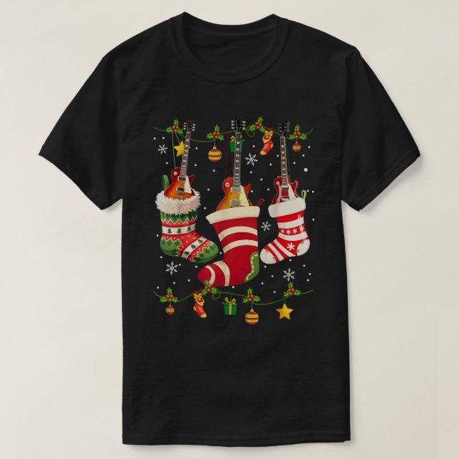 T-shirt Guitar Socks Christmas Light Funny Guitarist Famil (Design devant)