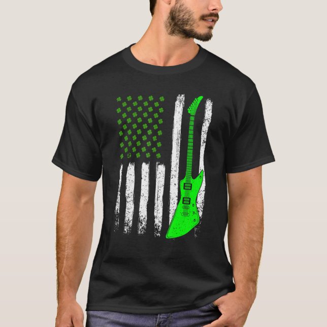 T-shirt Guitar St Patrick's Day American Flag Irish Cultur (Devant)