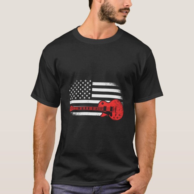 T-shirt Guitar Usa Flag Patriotic Guitar Us (Devant)