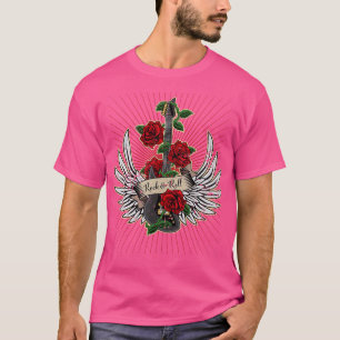 T-shirt Guitar Wings Rose Distressed Rock and Roll Music