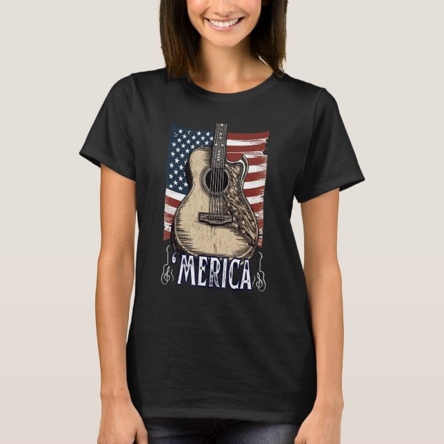 T-shirt Guitare 4 juillet Amérique Drapeau américain États (Devant)