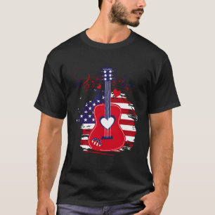 T-shirt Guitare 4 juillet Drapeau Américain Usa Country Mu