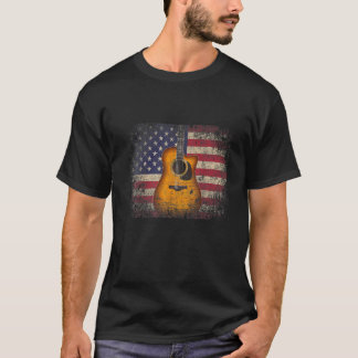 T-shirt Guitare 4 juillet Drapeau Américain USA Pays Musi