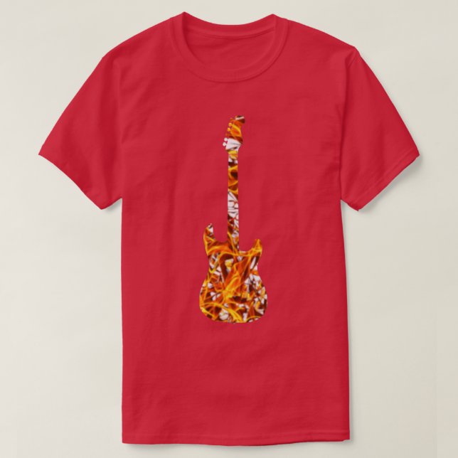 T-shirt Guitare à flamme jaune Silhouette sur blanc (Design devant)