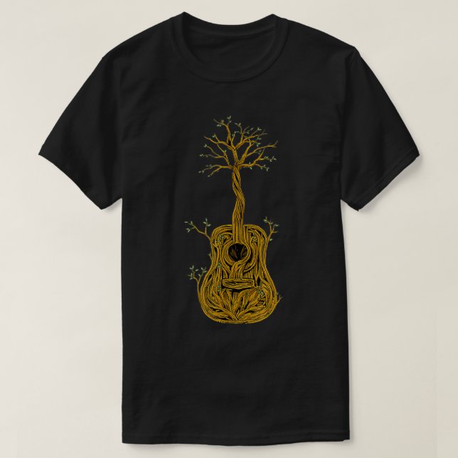 T-shirt Guitare acoustique Arbre de vie Nature Guitariste  (Design devant)