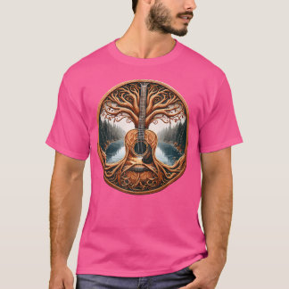 T-shirt Guitare Acoustique Au Bord Du Lac Guitariste