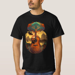 T-shirt Guitare Acoustique Au Bord Du Lac Soleil Guitarist