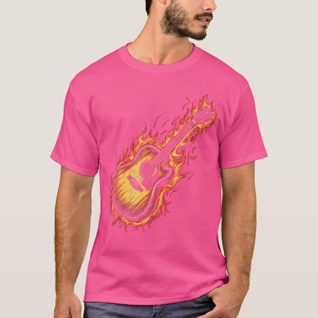 T-shirt Guitare acoustique avec flammes (Devant)