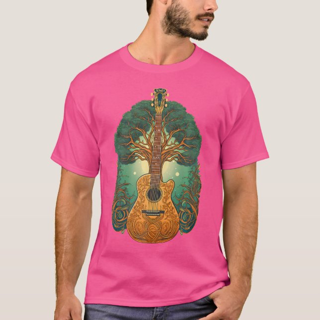 T-shirt Guitare Acoustique Celtique Arbre De Vie Guitare C (Devant)