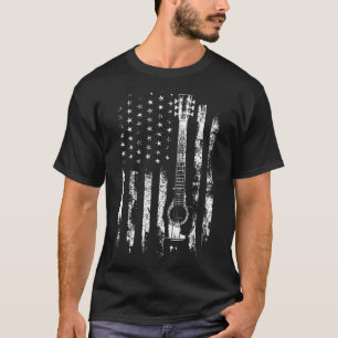 T-shirt Guitare acoustique drapeau américain rétro en détr