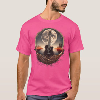 T-shirt Guitare Acoustique Et Lune Au Bord Du Lac Guitaris