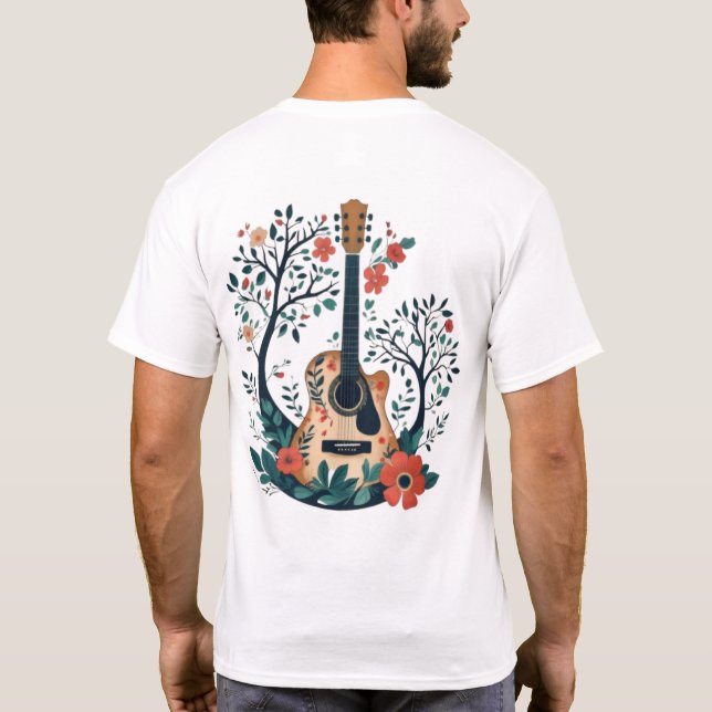 T-shirt 🎸 "Guitare acoustique florale" - Amoureux de la m (Dos)