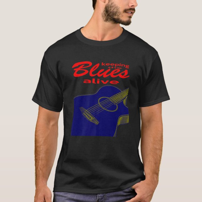 T-shirt Guitare Acoustique Garder Le Blues En Vie (Devant)