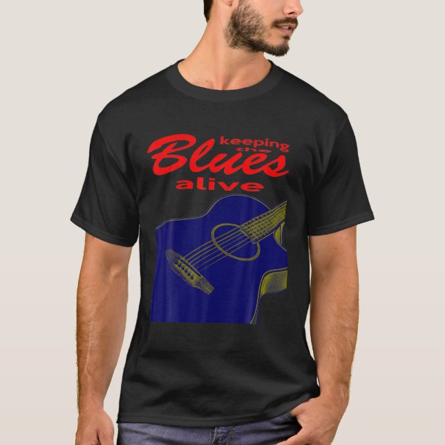 T-shirt Guitare Acoustique Garder Le Blues En Vie (Devant)