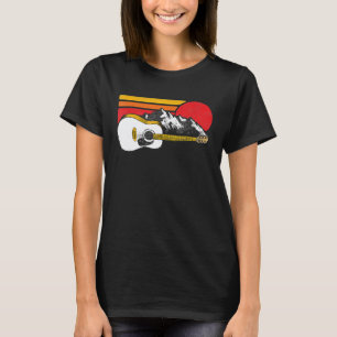 T-shirt Guitare Acoustique Rétro Montagnes Soleil Surf Sty