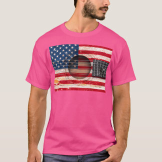 T-shirt Guitare américaine vintage Drapeau Acoustique Guit