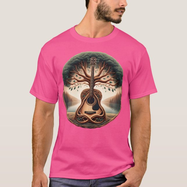 T-shirt Guitare arbre oeuvre d'art Guitare acoustique (Devant)