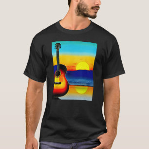 T-shirt Guitare avec coucher de soleil artistique pour gui