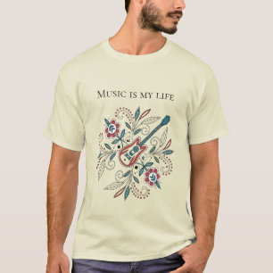 T-shirt Guitare Boho Rock’n’Roll avec fleurs
