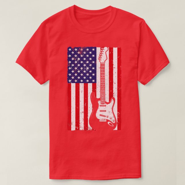 T-shirt Guitare cool Américaine Drapeau Pour Hommes Femmes (Design devant)