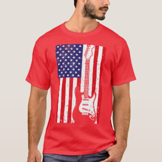T-shirt Guitare cool Américaine Drapeau Pour Hommes Femmes