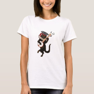 T-shirt Guitare de chat noir, Amoureux des chats drôle