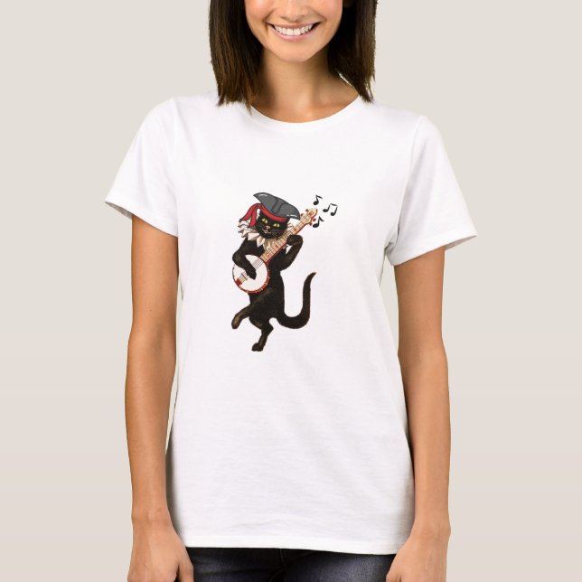 T-shirt Guitare de chat noir, Amoureux des chats drôle (Devant)