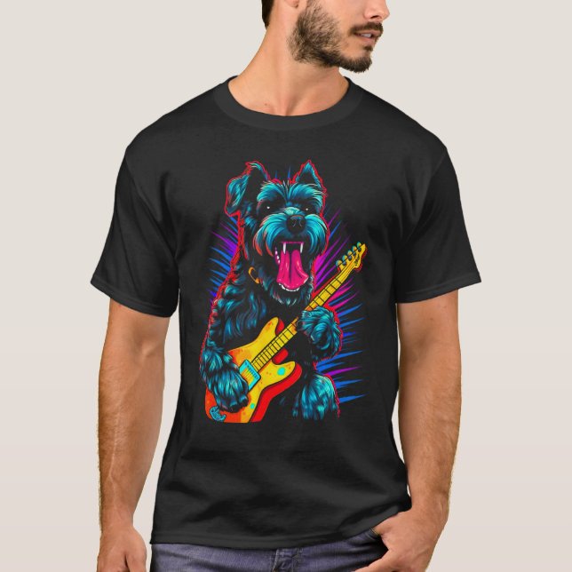 T-shirt Guitare de chien Schnauzer (Devant)