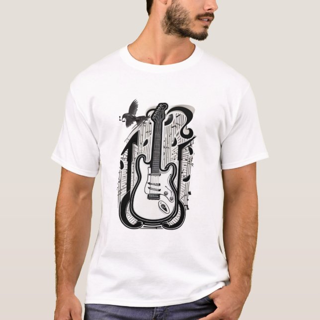 T-shirt Guitare de corneille rétro pour ceux qui aiment la (Devant)
