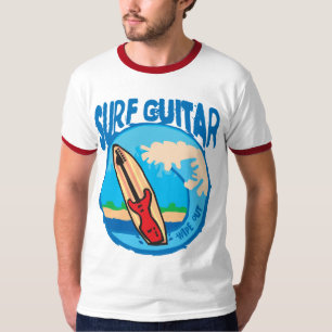 T-shirt Guitare de surf : Guitare rouge sur la planche de