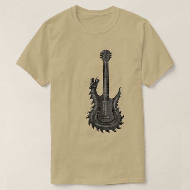 T-shirt Guitare Dragon avec Guitare Électrique Rock N Roll (Design devant)