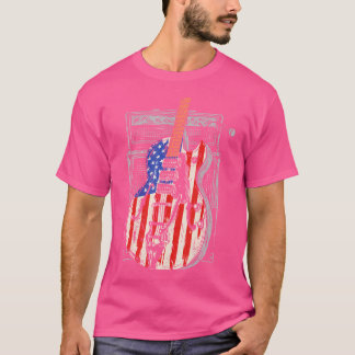 T-shirt Guitare Drapeau Américain 4 Juillet Guitariste Usa