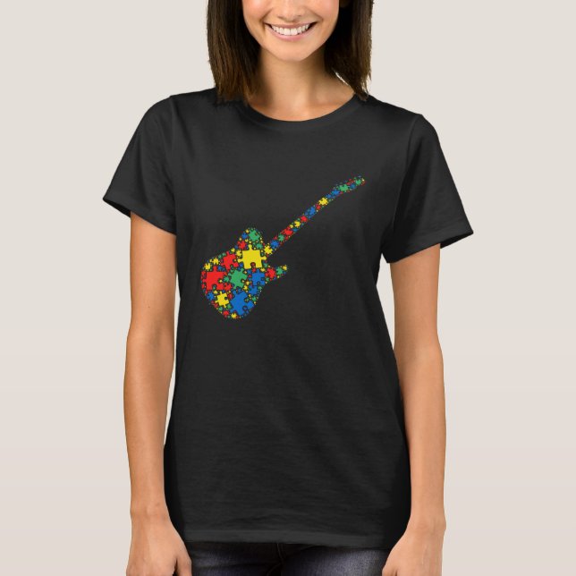 T-shirt Guitare Electrique Autisme Puzzle Femmes Hommes Au (Devant)