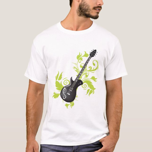 T-shirt Guitare Électrique, Fils Et feuilles Abstraits (Devant)